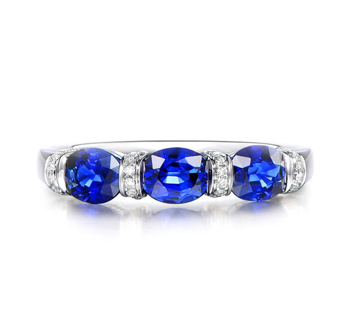 925 sterling silver jewellery women single row blue diamond finger rings 